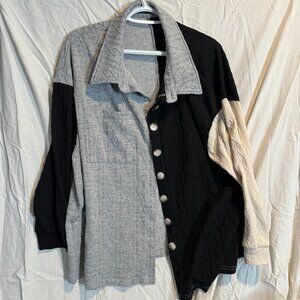 Button‑Up Knit Cardigan – Black/Grey/Cream – XXL